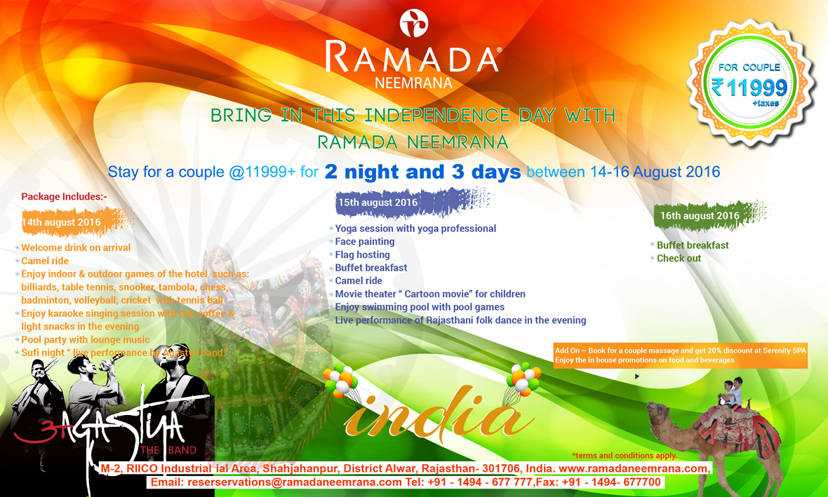 Independence-Day-2016-14-16-Aug--Weekend-Hotel-Package-from-Ramada-Neemrana